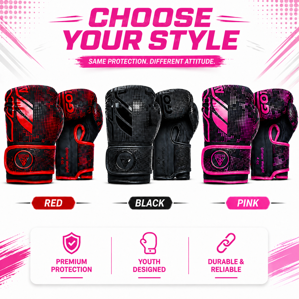 GotchaKart Kids Boxing Gloves 4oz & 6oz for Sparring, Muay Thai & Kickboxing