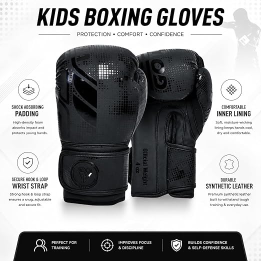 Kids Boxing Gloves - Junior Training Gloves 4oz & 6oz - Muay Thai Sparring MMA Kickboxing Punch Bag Boxing Gloves Kids, Maya Hide Leather Punching Fitness, Workouts & Practice
