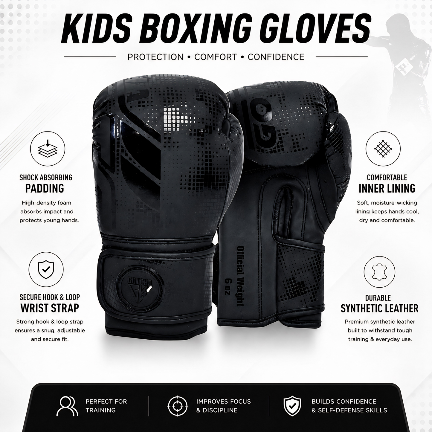 GotchaKart 4oz & 6oz Kids Boxing Gloves Focus Pads Set Youth MMA Training Gear