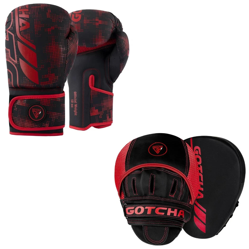 Boxing Gloves & Focus Pads Set 8oz–16oz Premium Synthetic Leather MMA Sparring & Training Punch Mitts Kit for Boxing, Kickboxing & Muay Thai