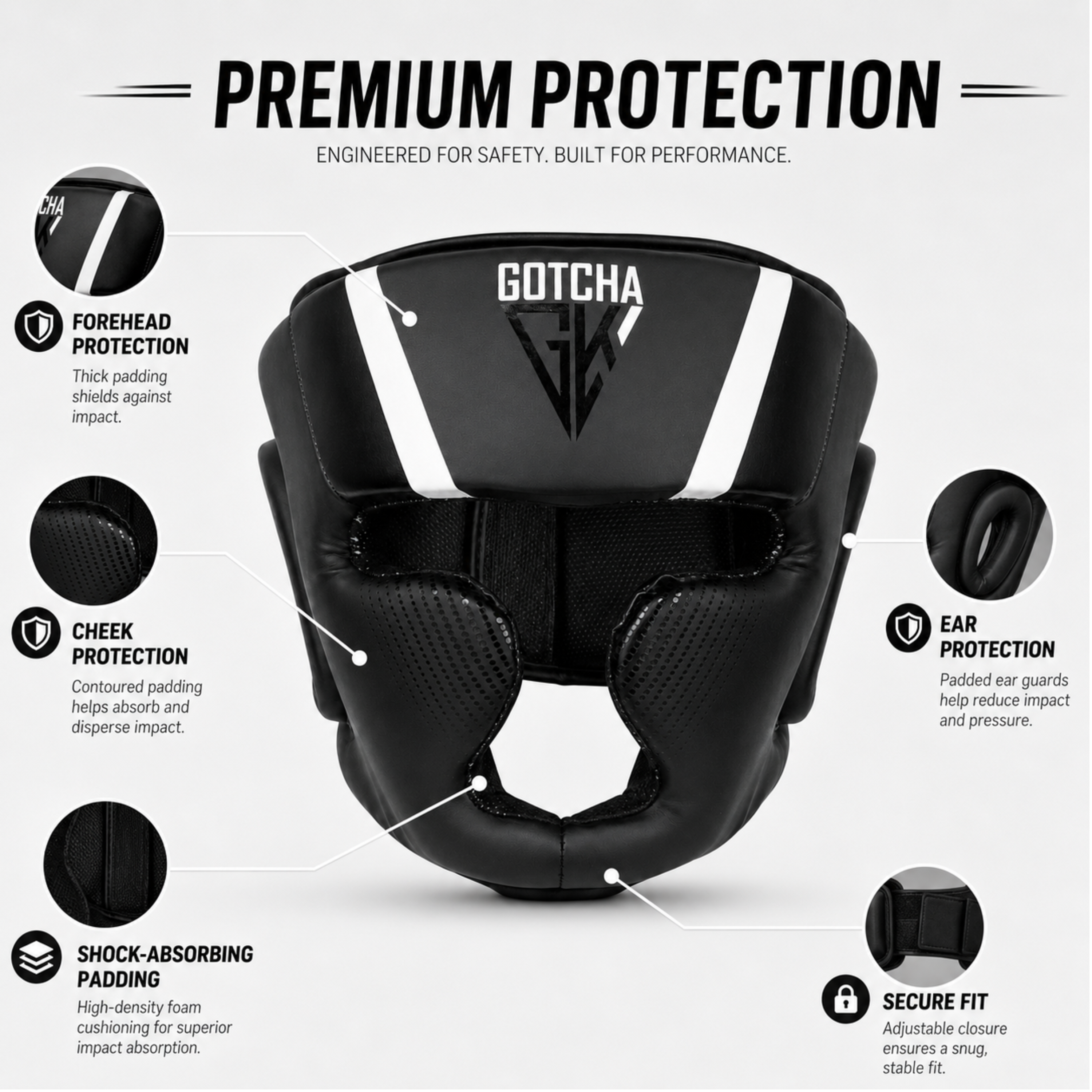 GotchaKart Boxing Headguard for Sparring, MMA, Muay Thai & Kickboxing Headgear