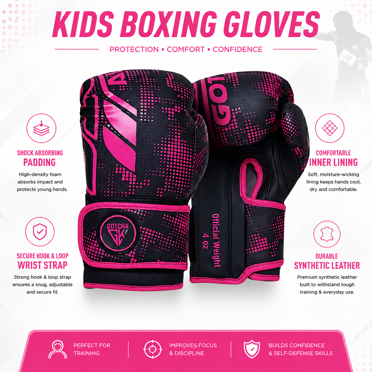 Kids Boxing Gloves - 4oz & 6oz Maya Hide Synthetic Leather - Junior Training Punching Bag Gloves - Sparring Kickboxing Muay Thai MMA Boxing Gloves for Boys & Girls