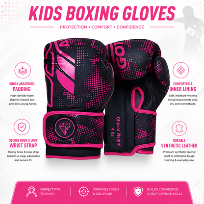 Kids Boxing Gloves - 4oz & 6oz Maya Hide Synthetic Leather - Junior Training Punching Bag Gloves - Sparring Kickboxing Muay Thai MMA Boxing Gloves for Boys & Girls