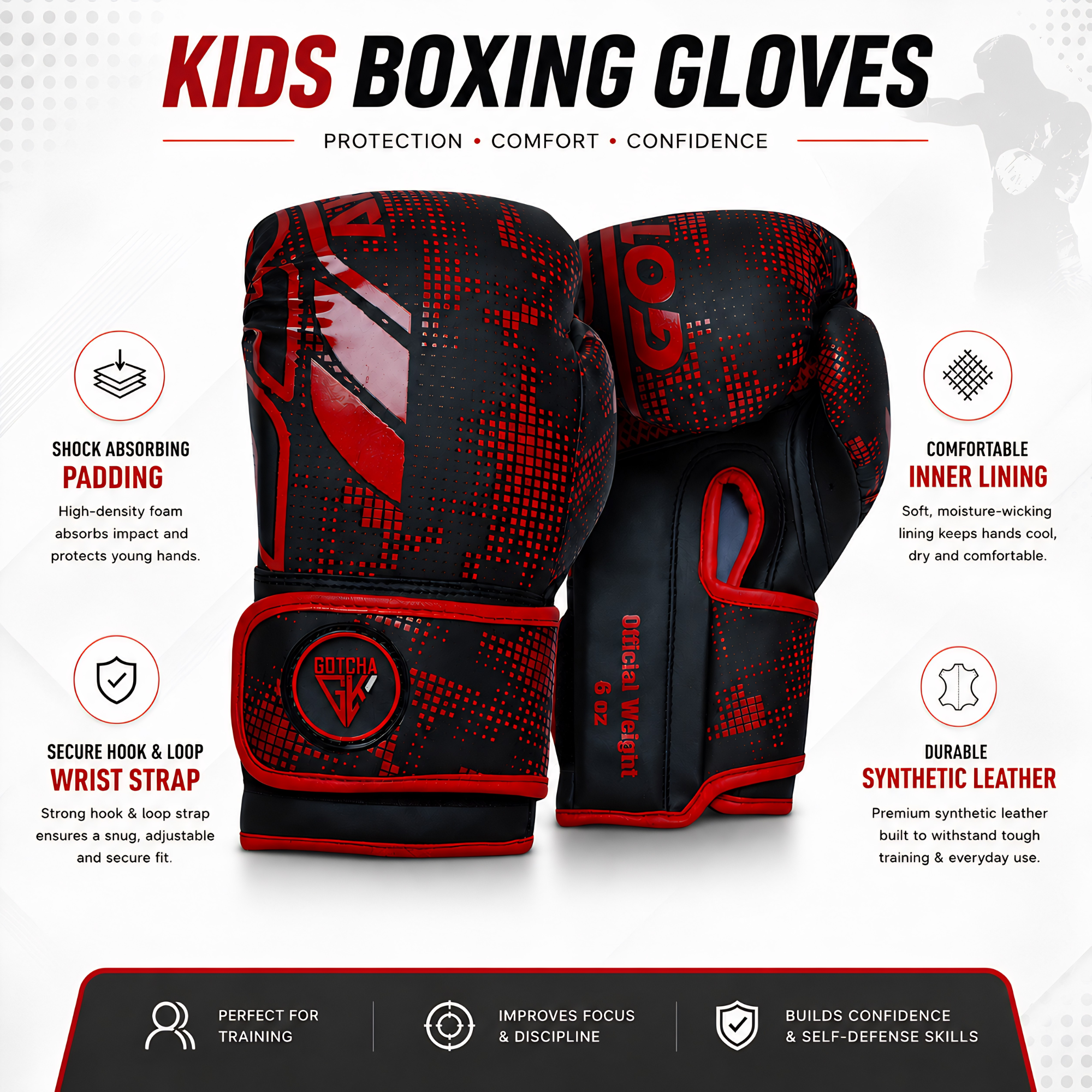 Kids Boxing Gloves - 4oz & 6oz Maya Hide Synthetic Leather - Junior Training Punching Bag Gloves - Sparring Kickboxing Muay Thai MMA Boxing Gloves for Boys & Girls
