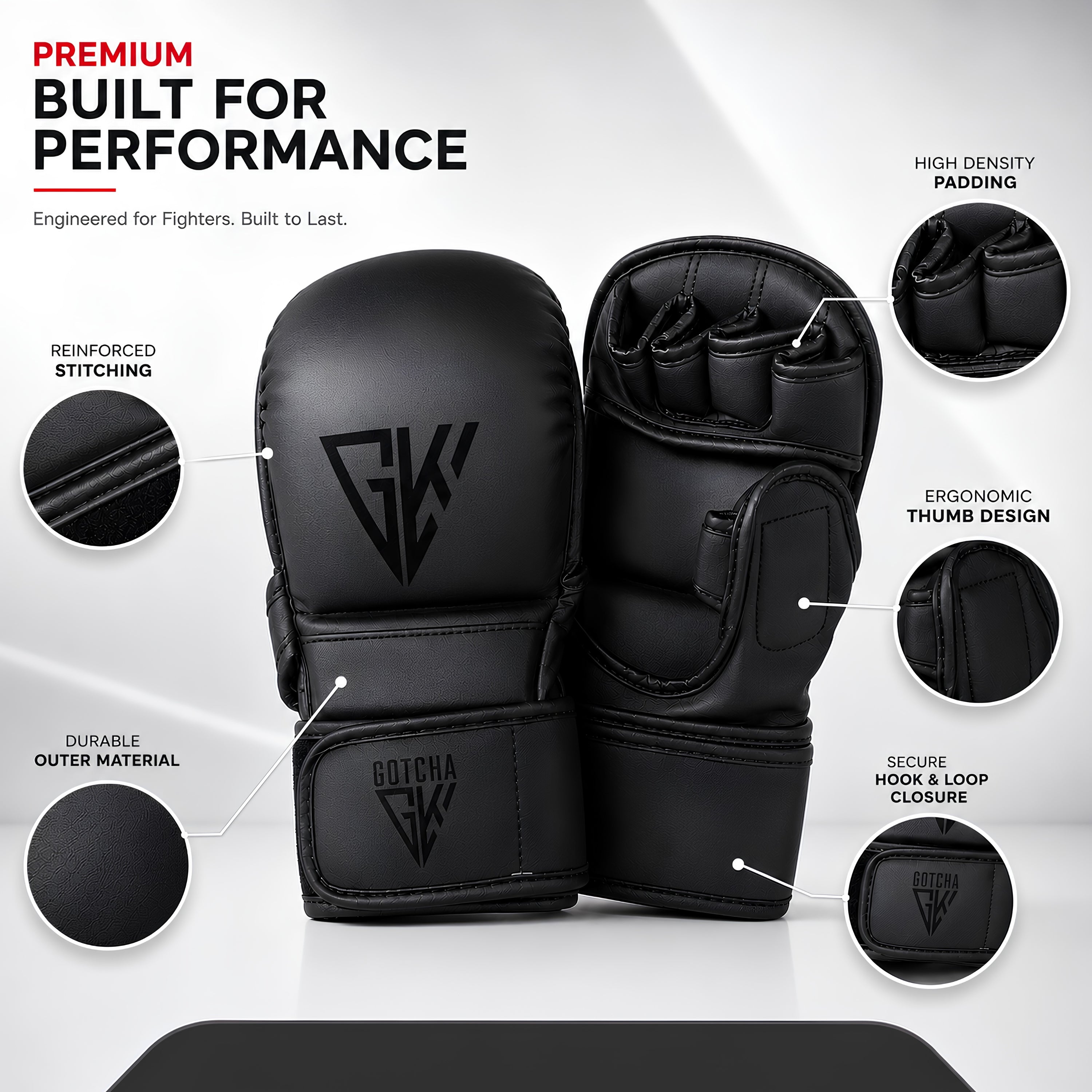 GotchaKart MMA Sparring Gloves Open Finger Grappling Training Boxing Gloves