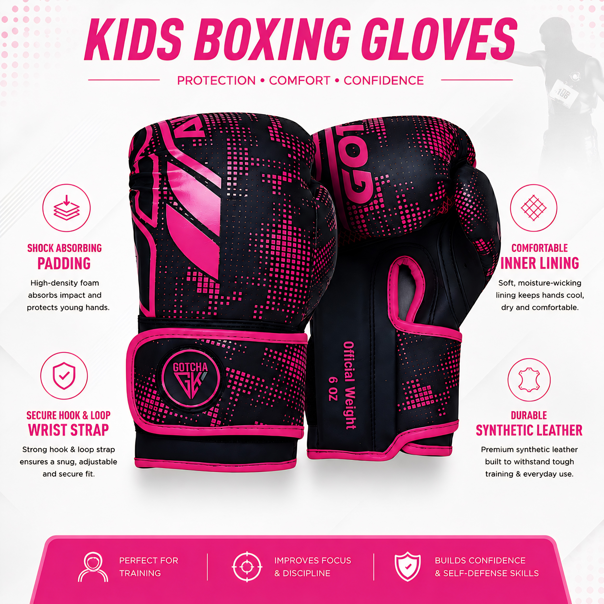 GotchaKart 4oz & 6oz Kids Boxing Gloves Focus Pads Set Youth MMA Training Gear