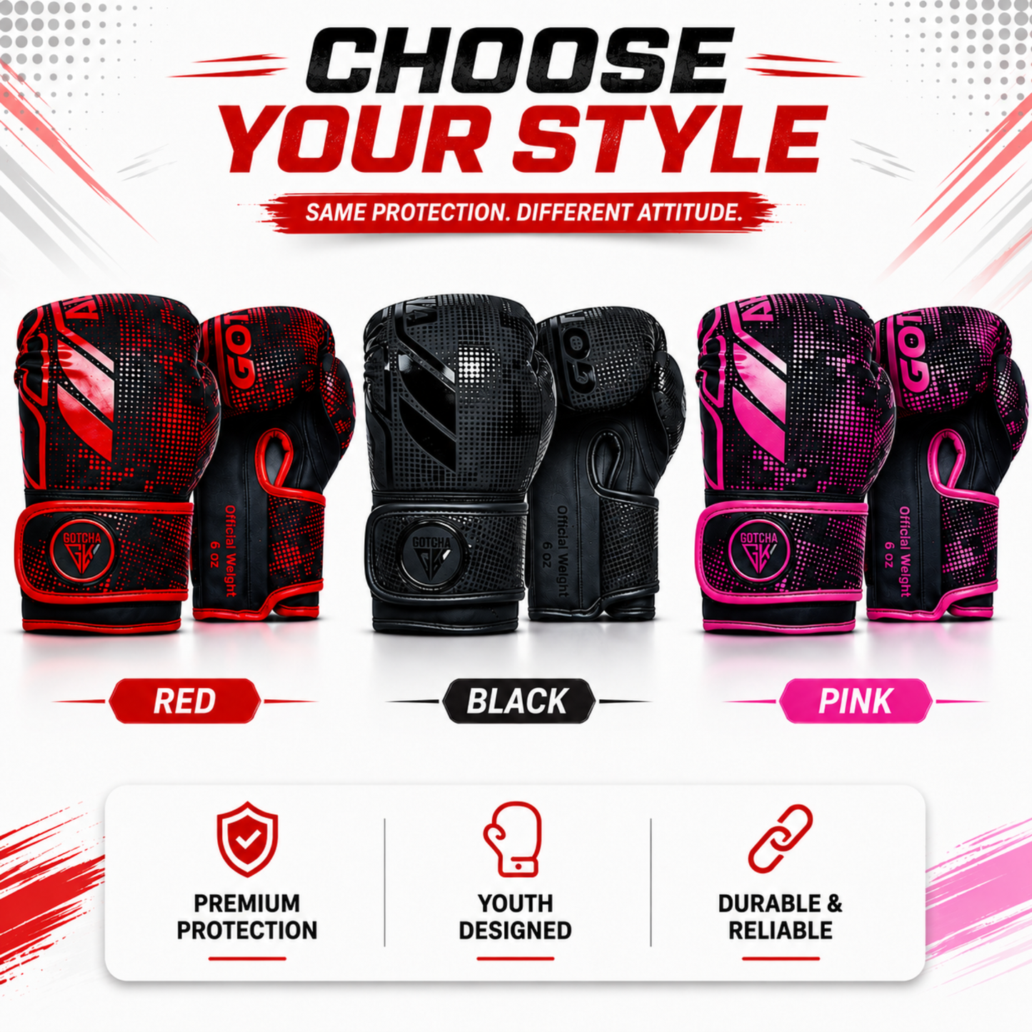 GotchaKart 4oz & 6oz Kids Boxing Gloves Focus Pads Set Youth MMA Training Gear