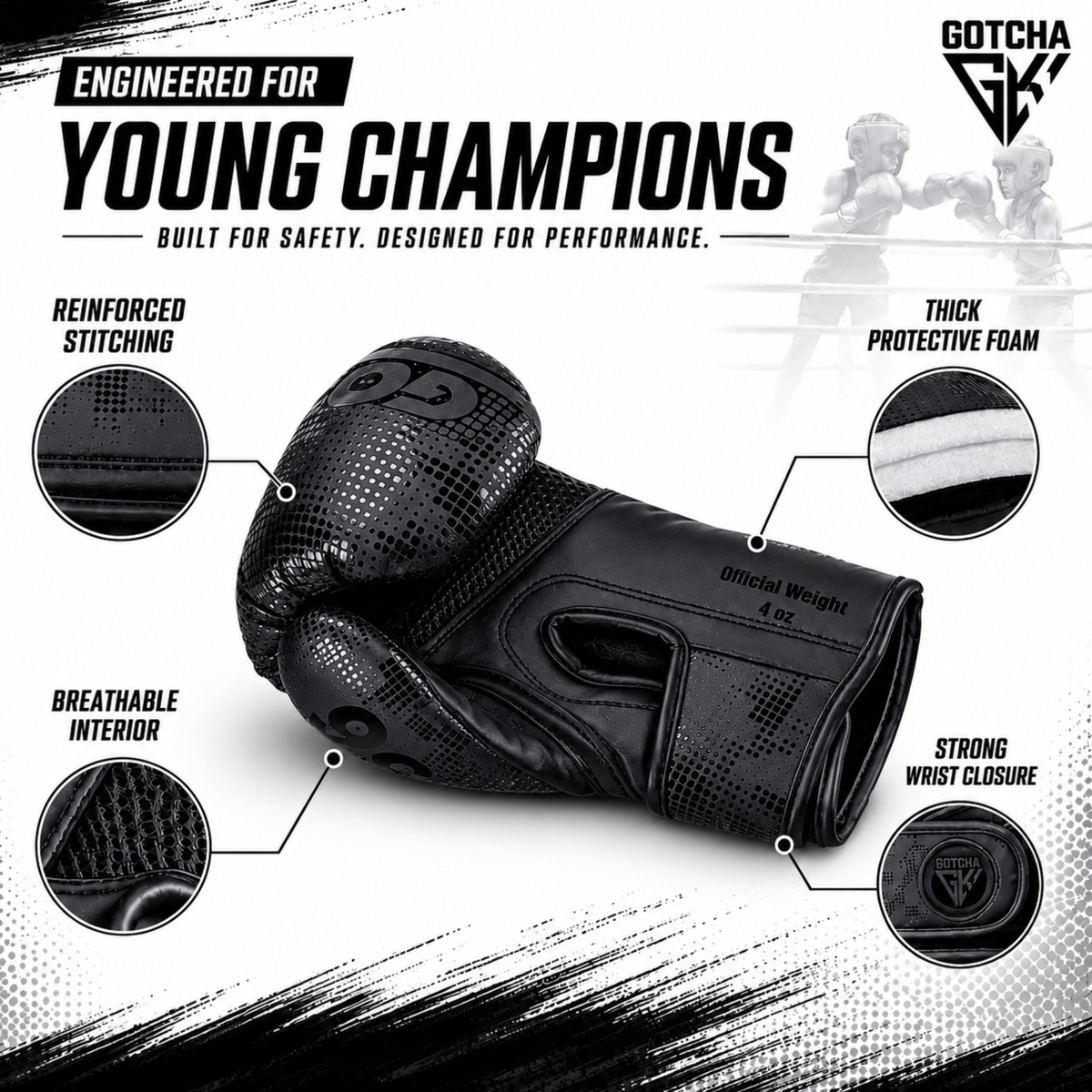 GotchaKart Kids Boxing Gloves 4oz & 6oz for Sparring, Muay Thai & Kickboxing