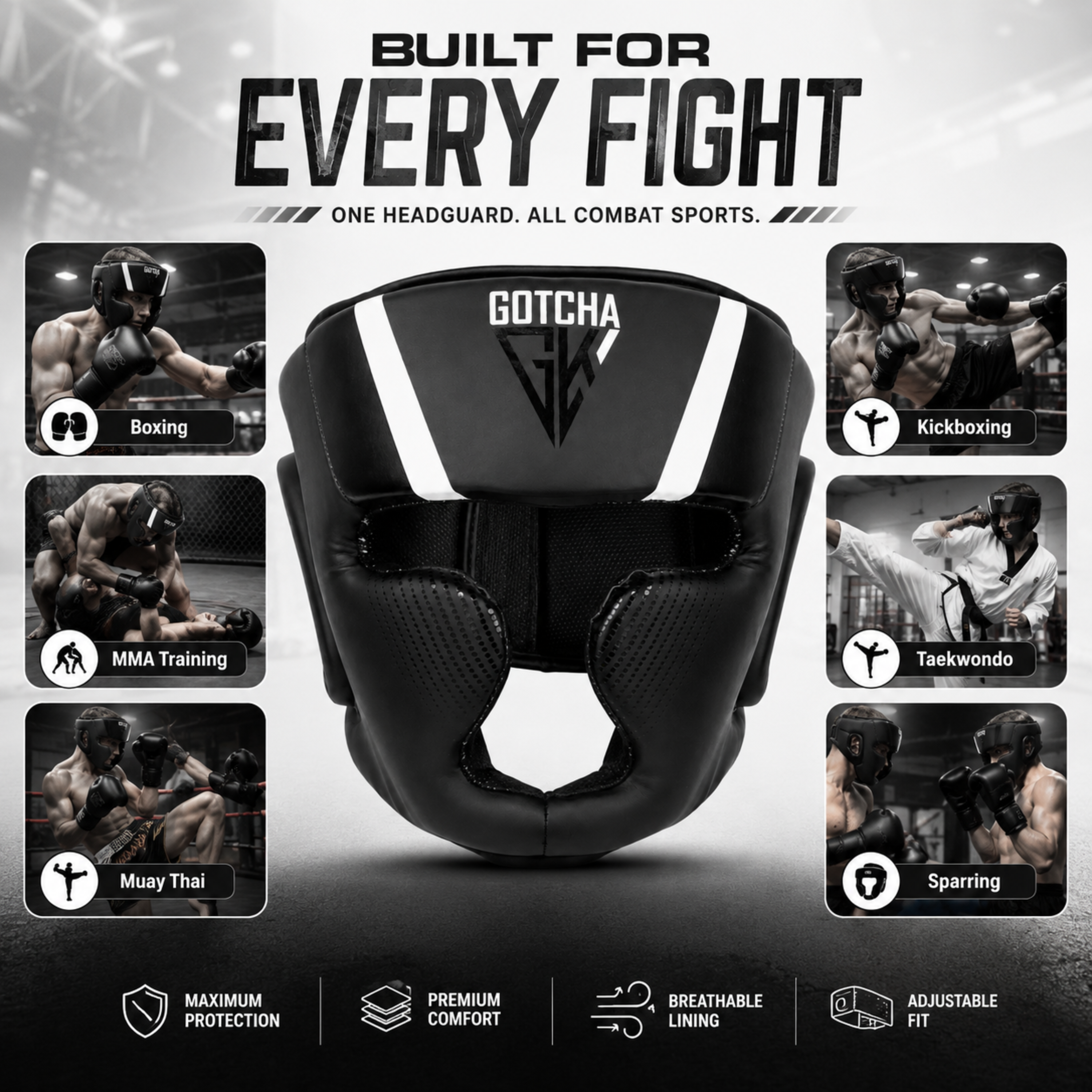 GotchaKart Boxing Headguard for Sparring, MMA, Muay Thai & Kickboxing Headgear