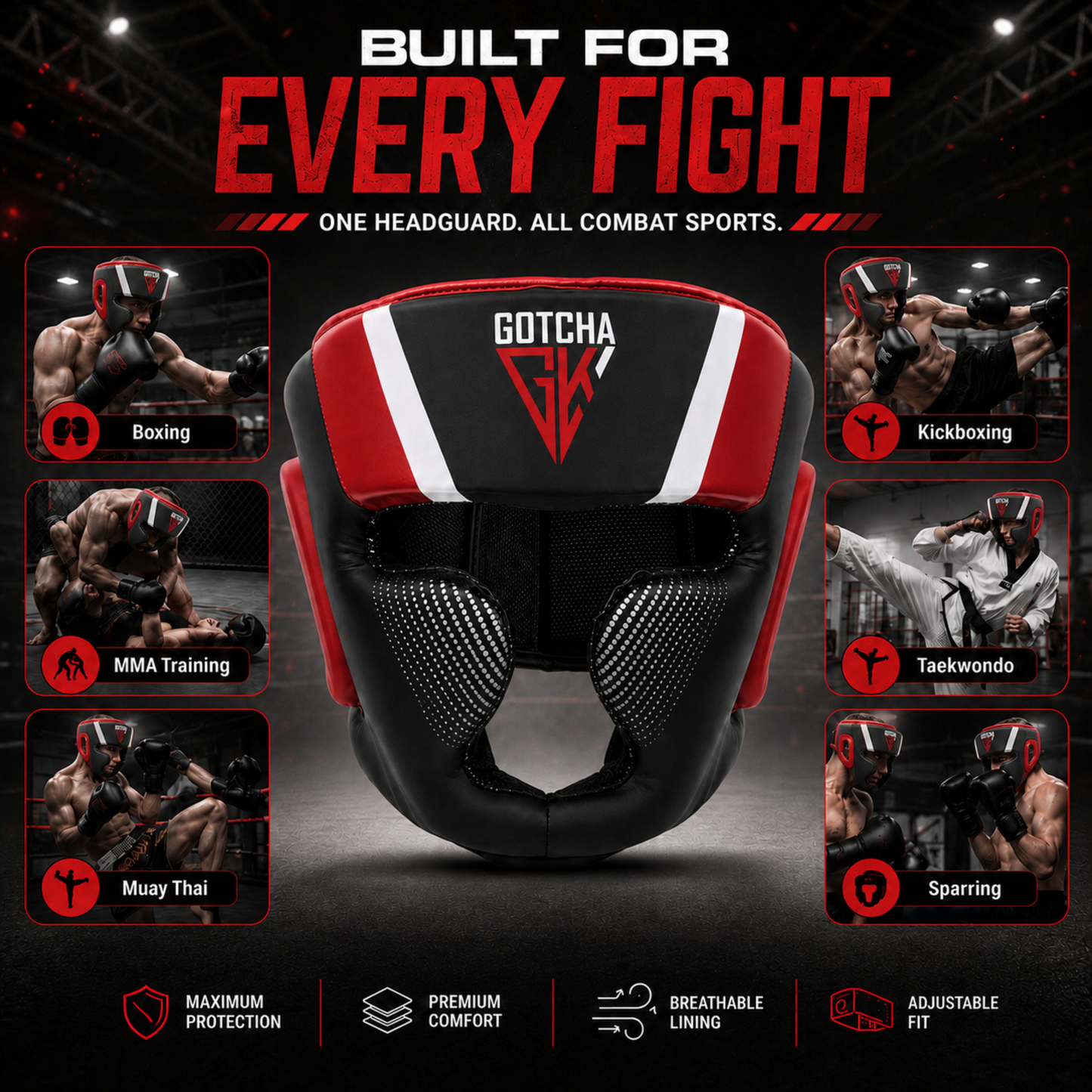GotchaKart Boxing Headguard for Sparring, MMA, Muay Thai & Kickboxing Headgear