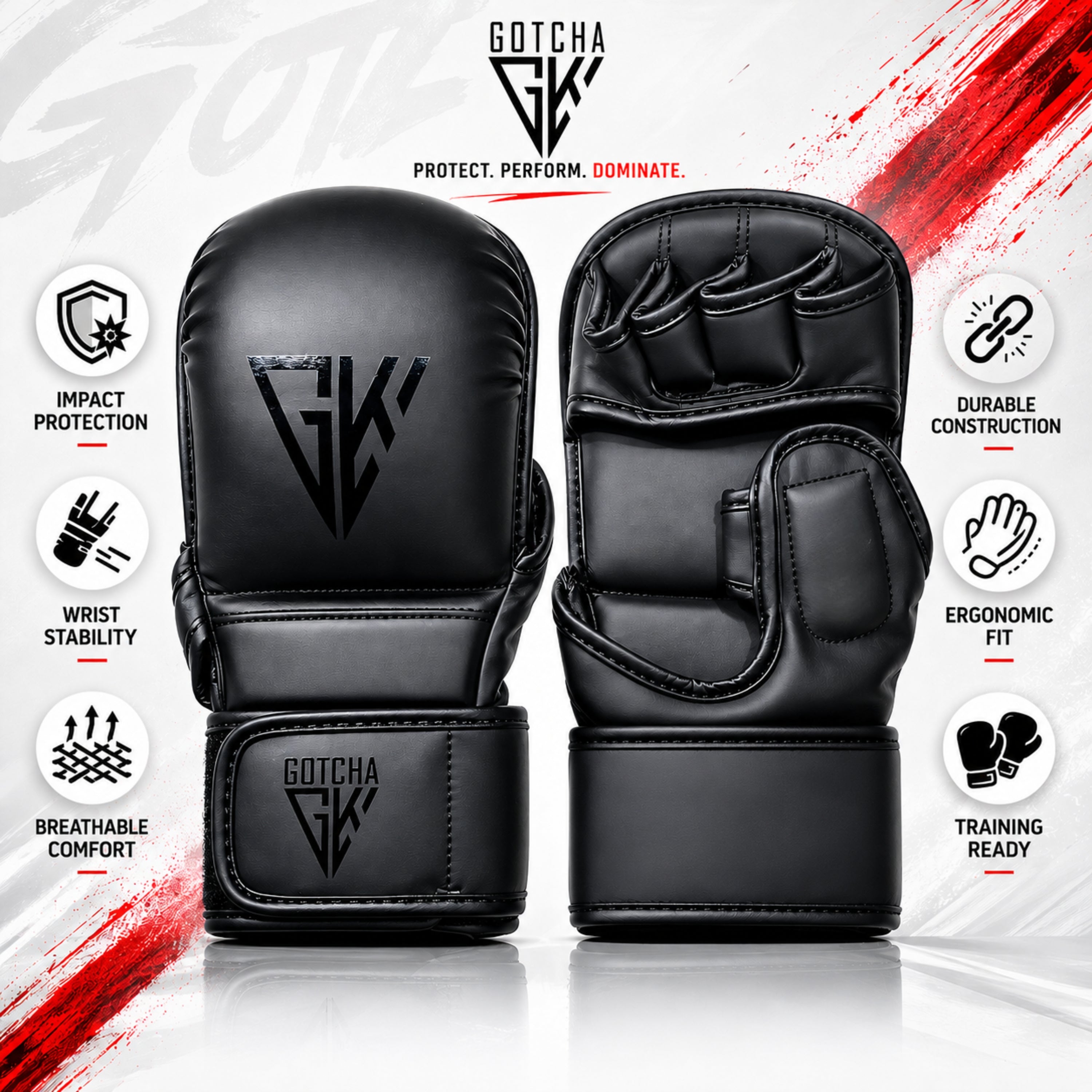 GotchaKart MMA Sparring Gloves Open Finger Grappling Training Boxing Gloves