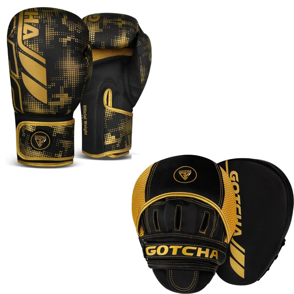 Boxing Gloves & Focus Pads Set 8oz–16oz Premium Synthetic Leather MMA Sparring & Training Punch Mitts Kit for Boxing, Kickboxing & Muay Thai