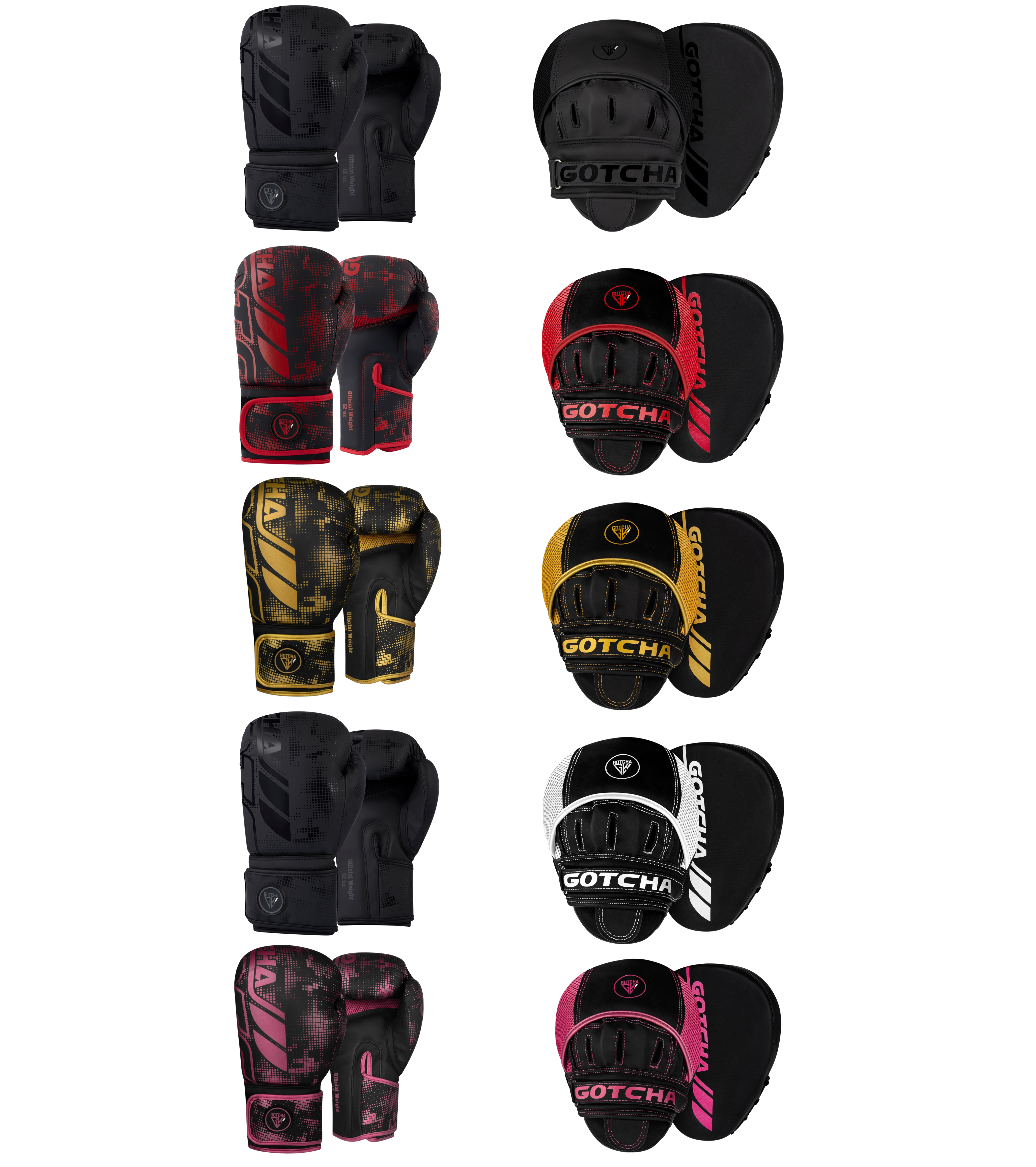 Boxing Gloves & Focus Pads Set 8oz–16oz Premium Synthetic Leather MMA Sparring & Training Punch Mitts Kit for Boxing, Kickboxing & Muay Thai