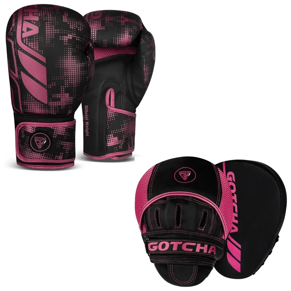 Boxing Gloves & Focus Pads Set 8oz–16oz Premium Synthetic Leather MMA Sparring & Training Punch Mitts Kit for Boxing, Kickboxing & Muay Thai
